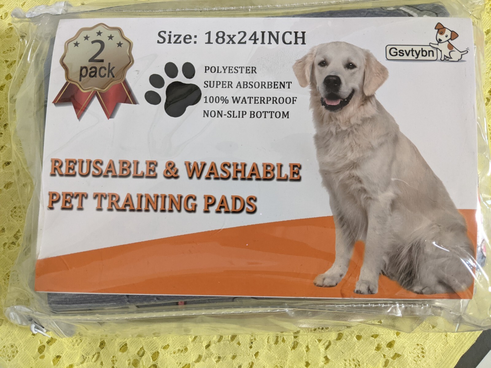 Gsvtybn Washable Pee Pads for Dogs 2 Pack Reusable Puppy Pads Non-Slip 18″x 24″