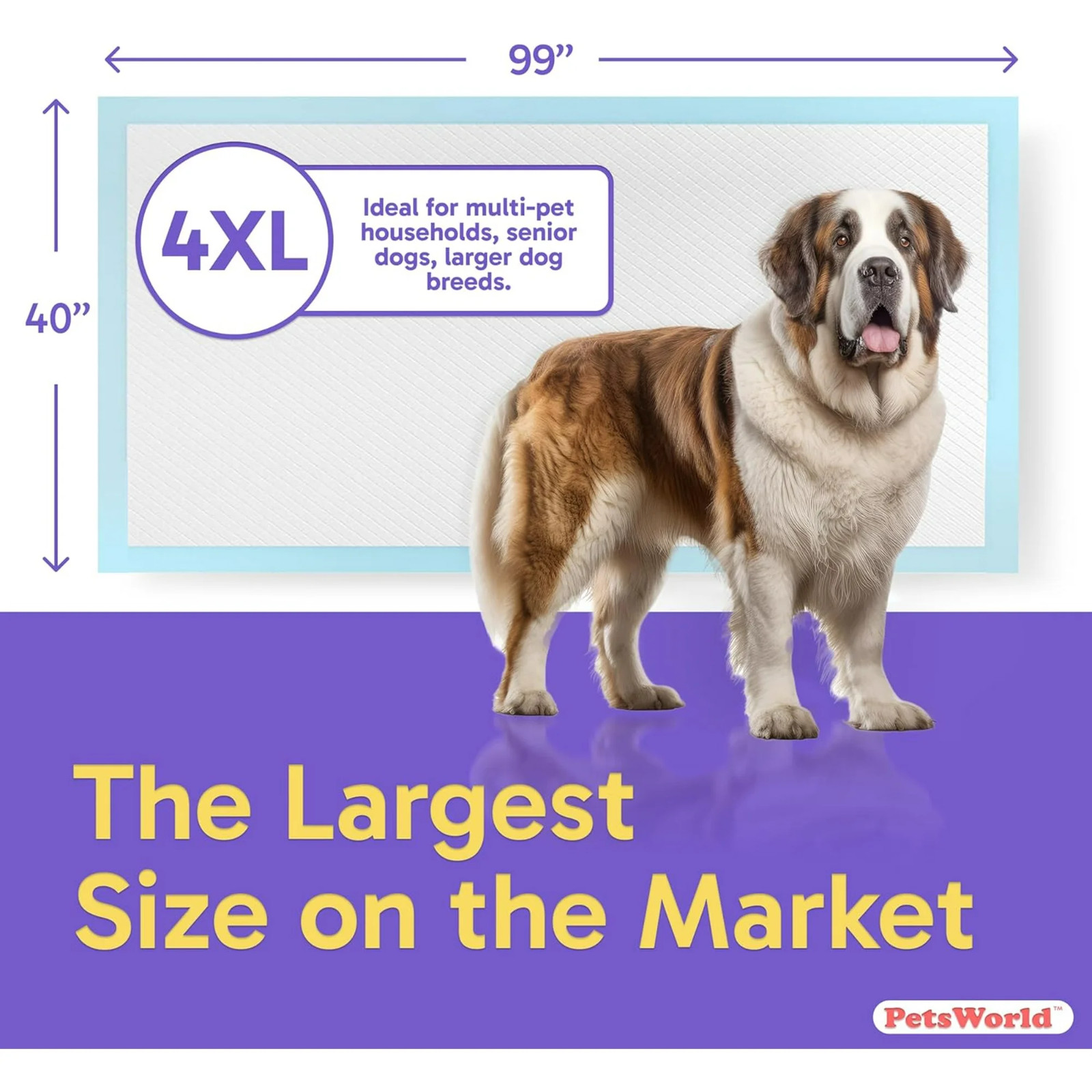 PETSWORLD 40″ x 99″ Gigantic Pee Pads, 4XL, Heavy-Duty, Pee Pads for Pets