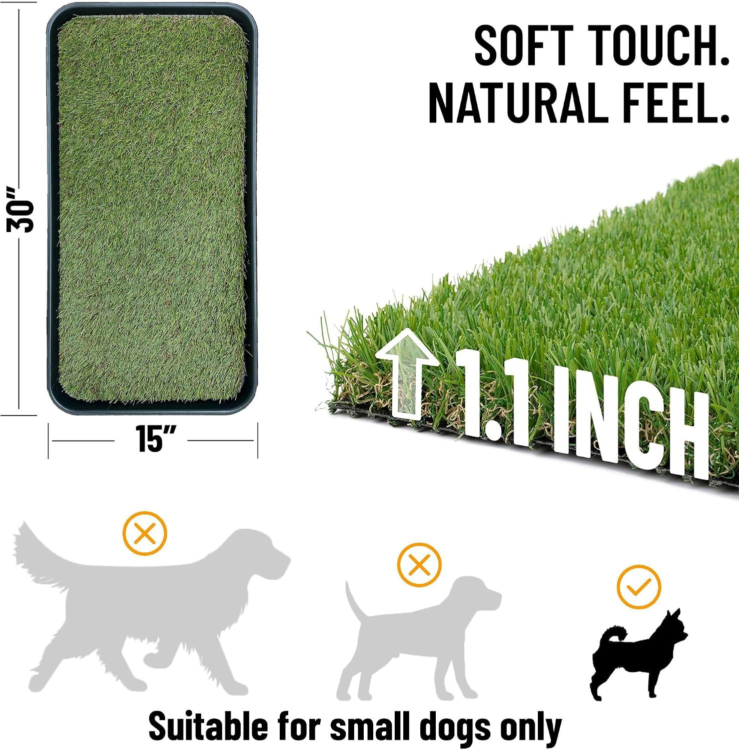 Artificial Grass Puppy Potty Training Pad with Tray, 15″ x 30″ Reusable Pee Pad