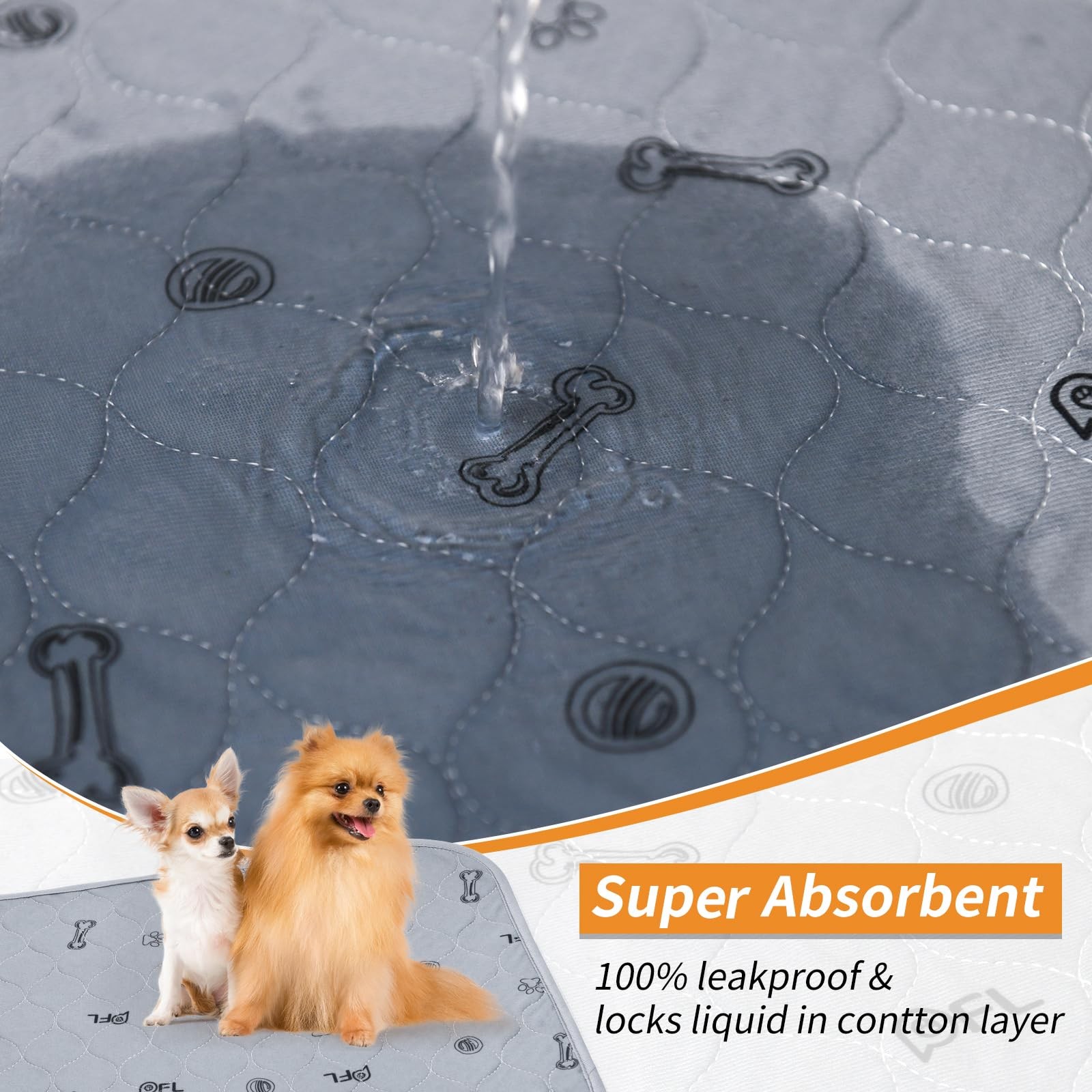 Washable Pee Pads for Dogs: 24×36 Reusable Puppy 24X36″ (Pack of 2), Gray