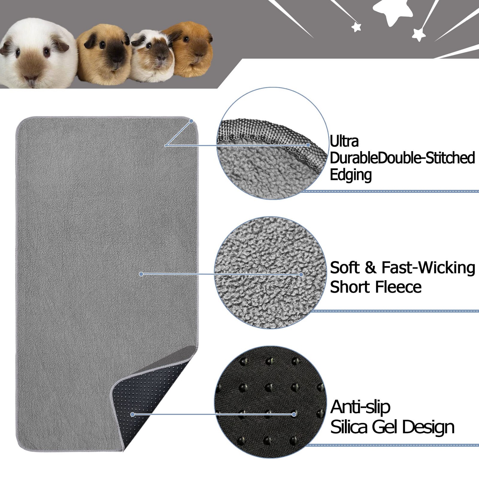 GINIDEAR Guinea Pig Cage Liner, 2 Pack – Washable, 15”x29” (2 Pack), Gray