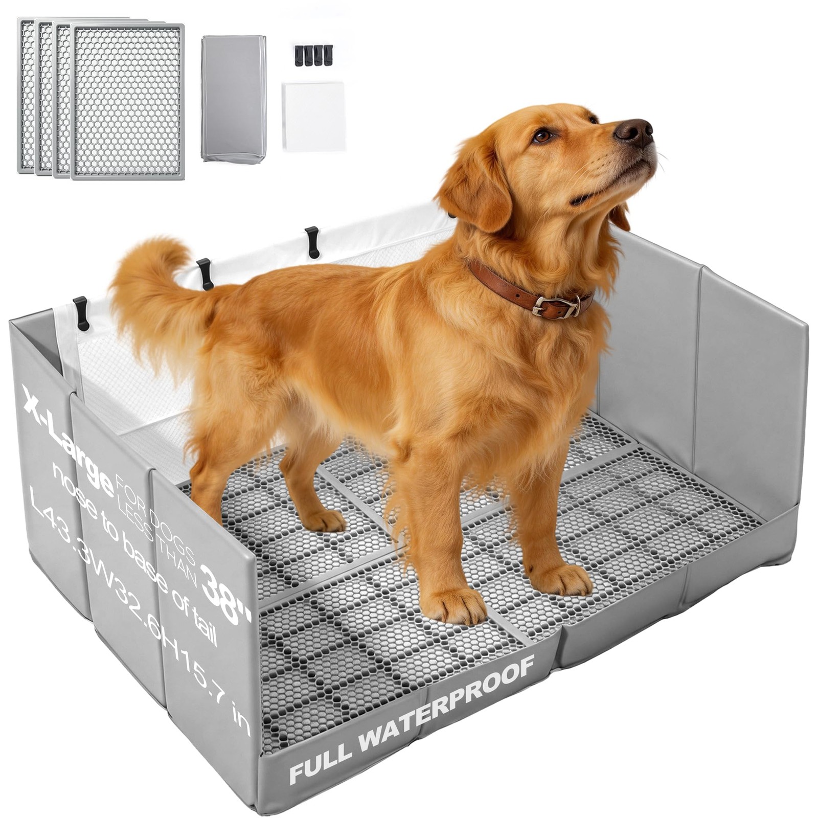 HQ4US 4LEGS Dog Litter Box with High Walls and Grate XL, Foldable Pee Pad Hol…