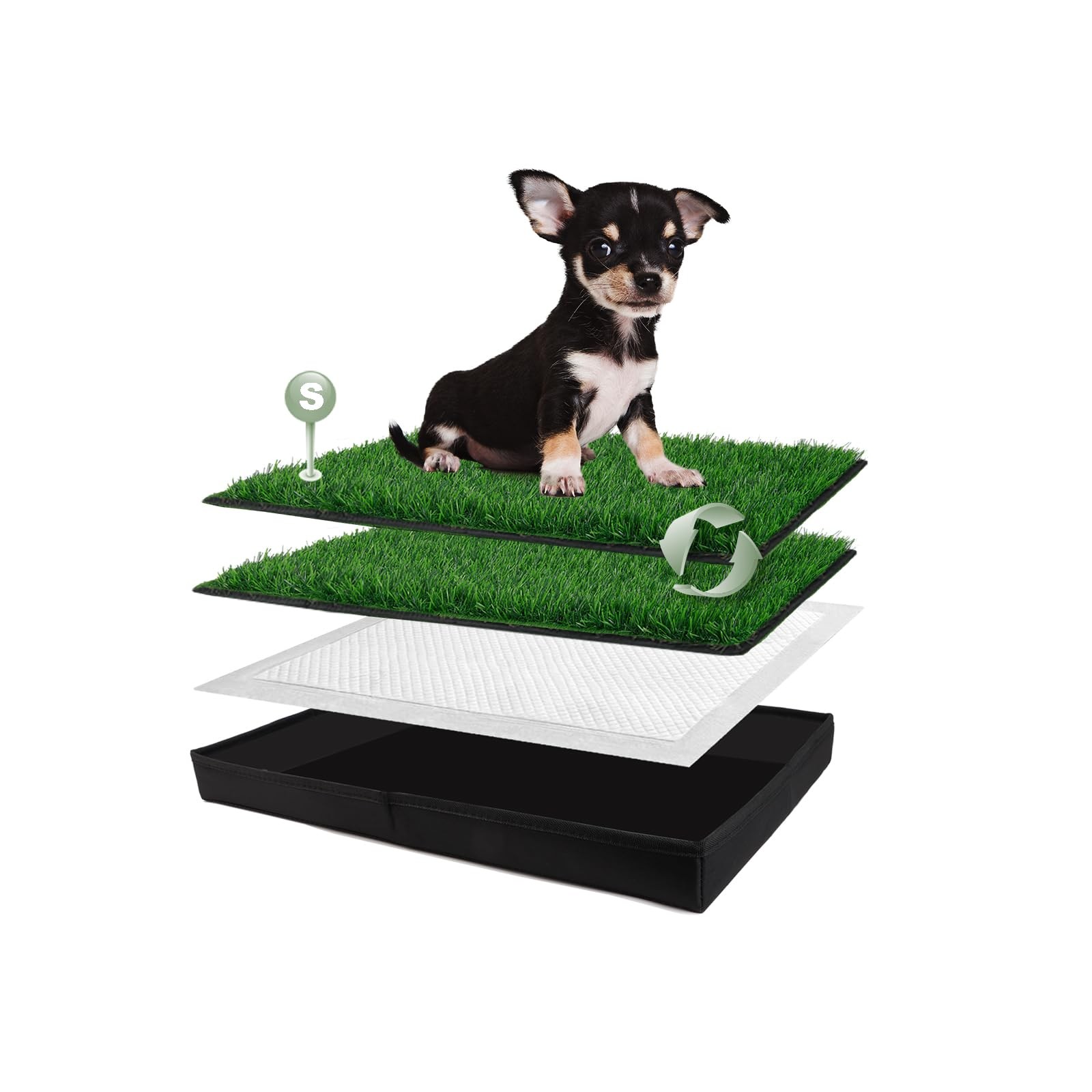 Dog Grass Pad with Foldable Dog Litter Box, Small Liner Base (23”×15”) for Ba…