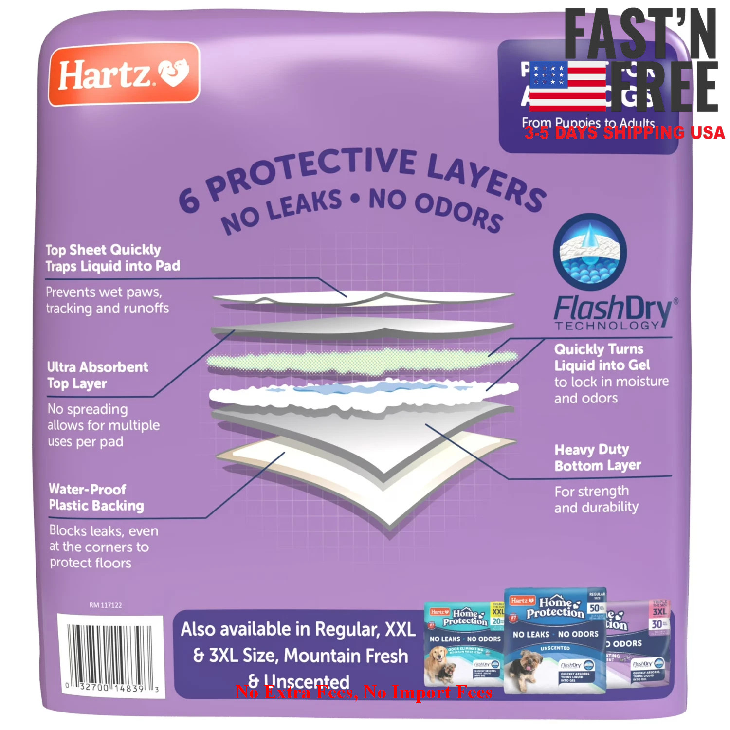 2 Pack Hartz Dog Pads XL 30×21 30Ct Lavender Odor Control Leak Proof Training