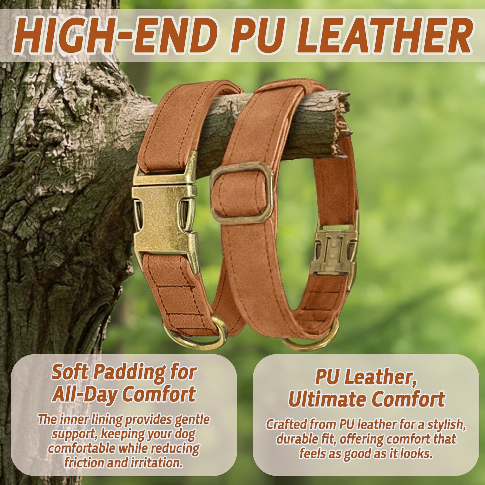 Leather Dog Collar – Durable Faux PU Leather Dog Collar for Small Medium L