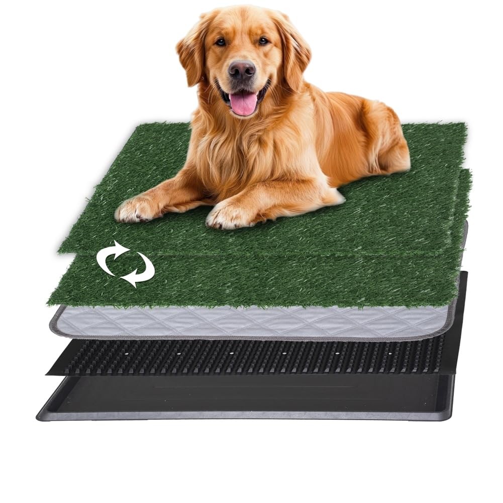 Reusable Pet Grass Potty w/ 2-Pack Replaceable Artificial Grass Quick Absorbe…