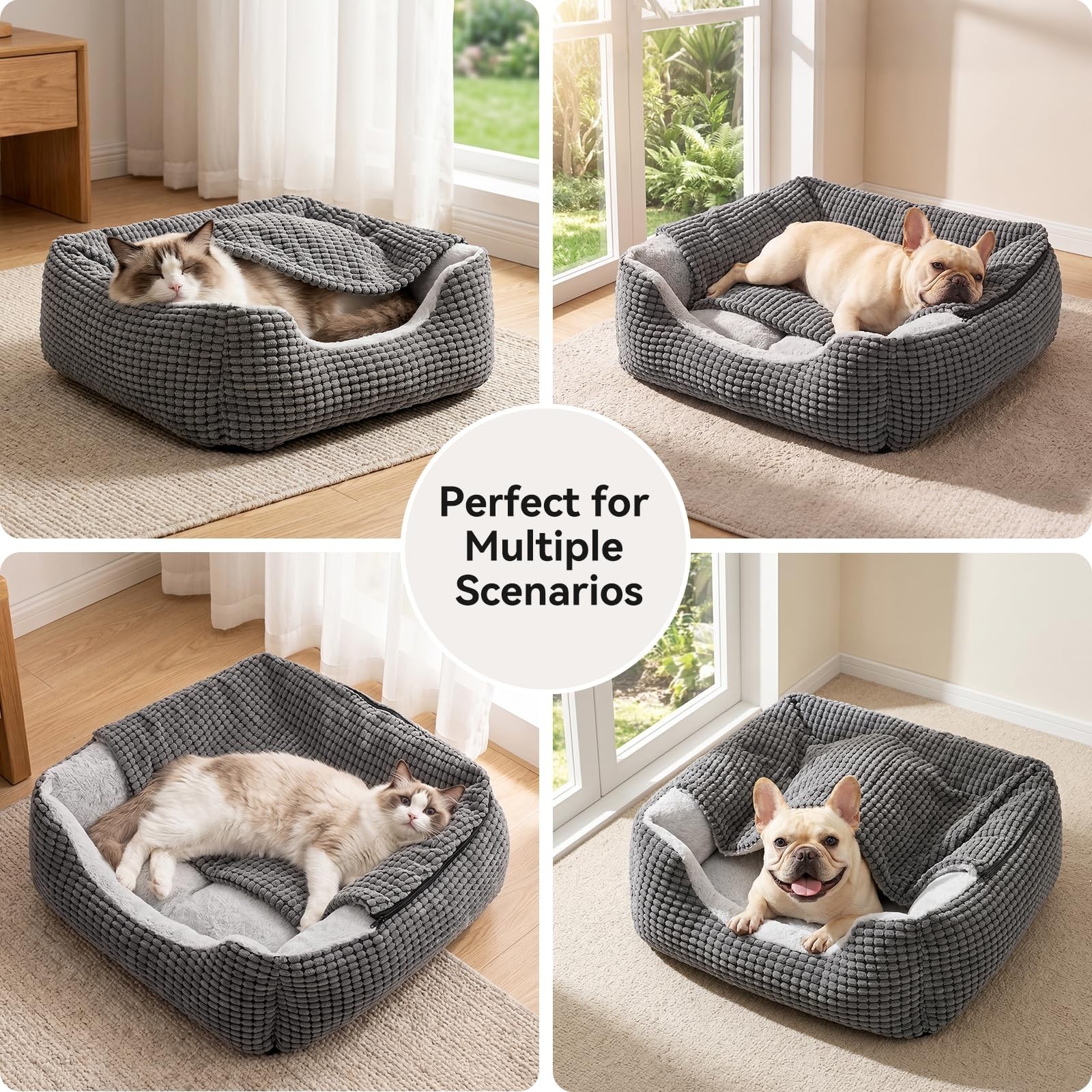 GASUR Dog Beds for Small Dogs with Cover Cave, Cat Beds for Indoor Cats, Rect…