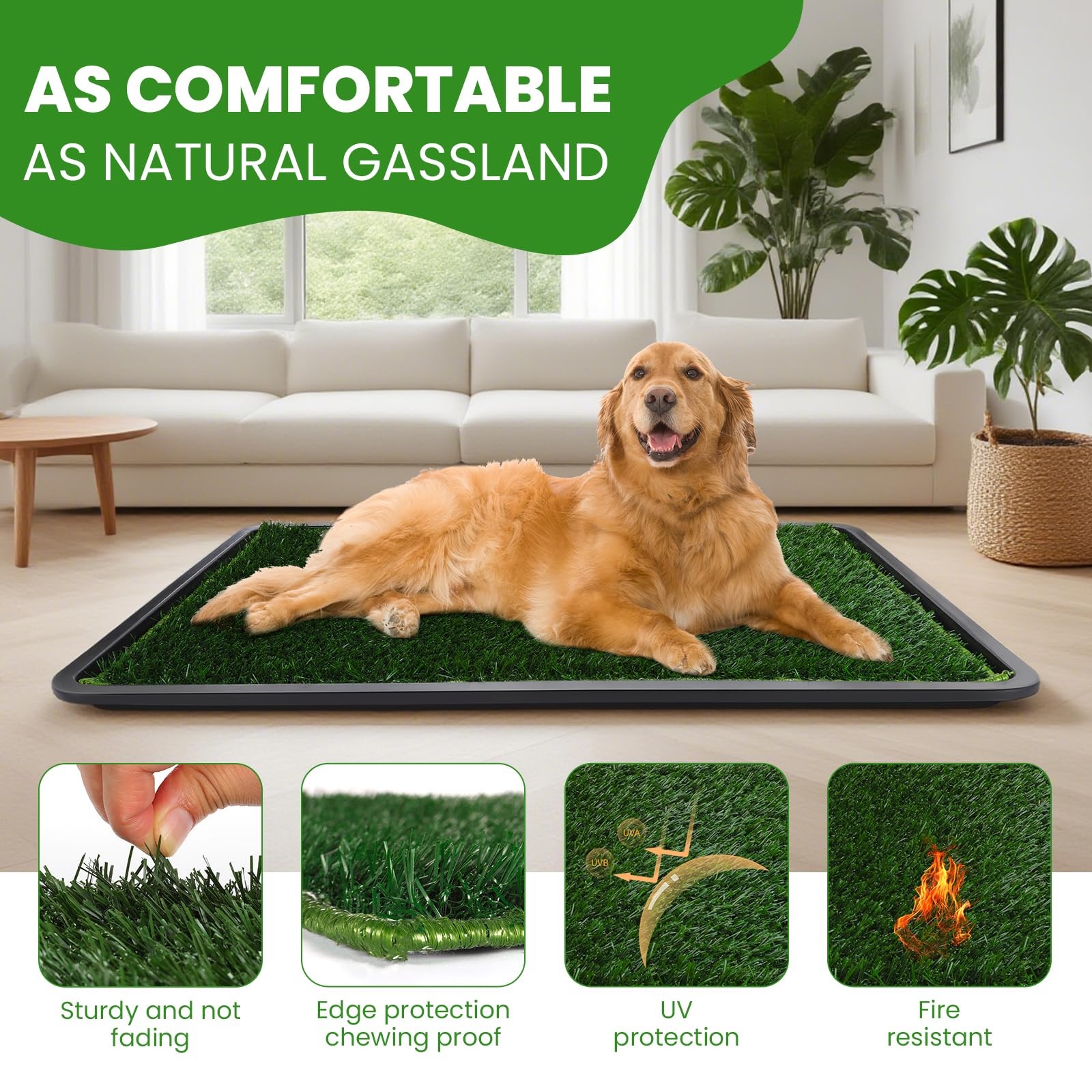 FURWAY Dog Grass Pad with Tray Artificial Puppy Pee 35.4″X 23.6″, Gray
