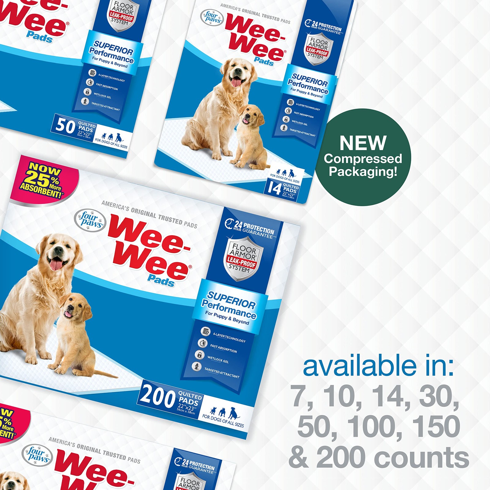Four Paws Wee-Wee Pads 200 pack White 22″ x 23″ x 0.1″