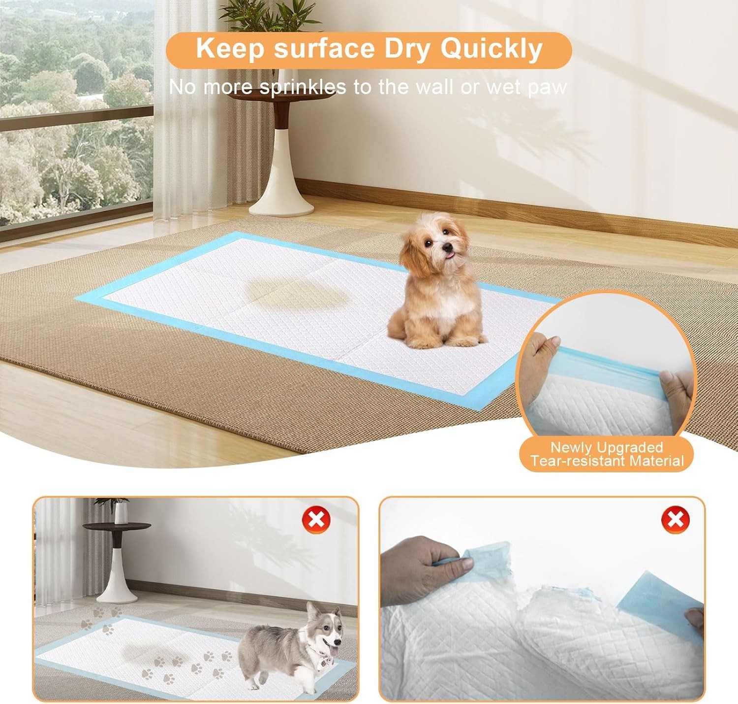 Pee Pads for Dogs & Cats 31″x55″ , Puppy Pads Extra Large, Disposable Thicken…