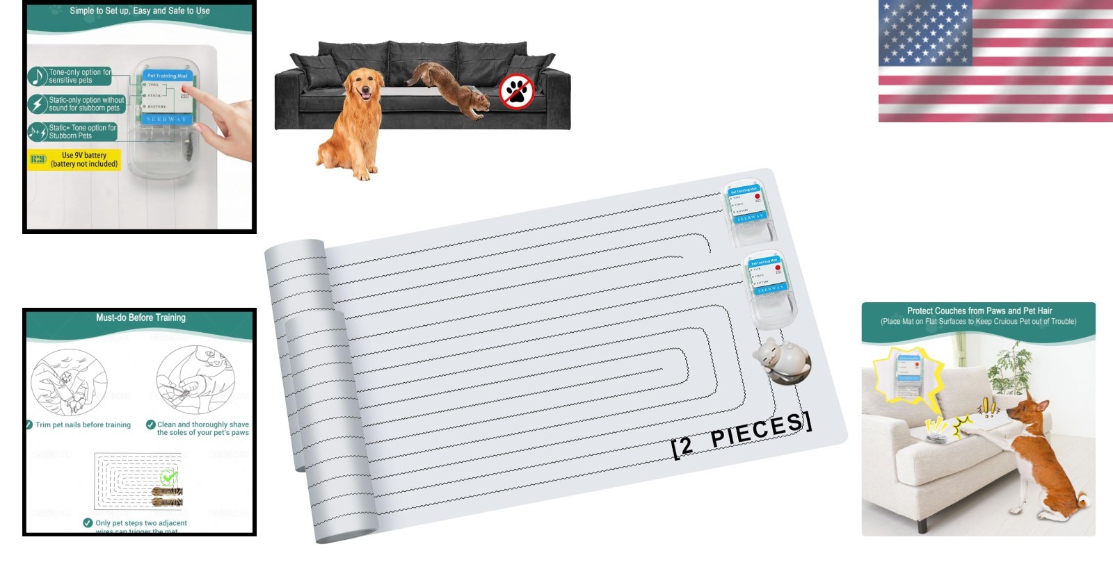 Pro Pet Shock Mat 2-Pack: Waterproof Deterrent, 3 Training Modes, Safe Electr…