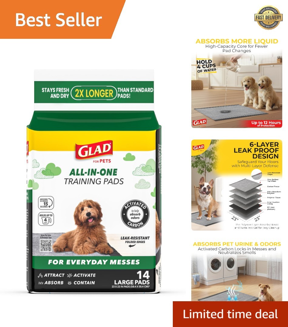 Leak-Resistant Charcoal Puppy Pads, 23×23 In, 6-Layer Odor Control, 14 Count