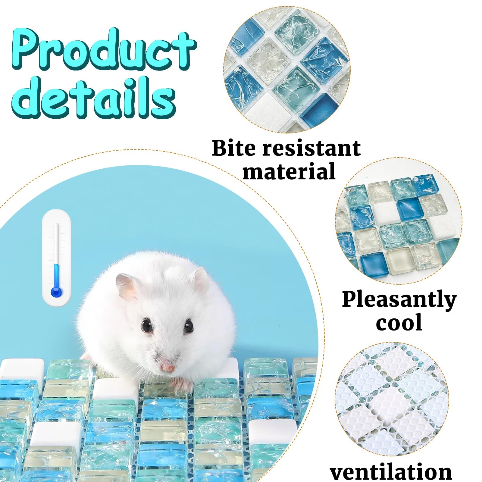 LuckyOpt Crystal Hamster Cooling Pad, Scalable Quartz Glass M,6*10cm, Blue