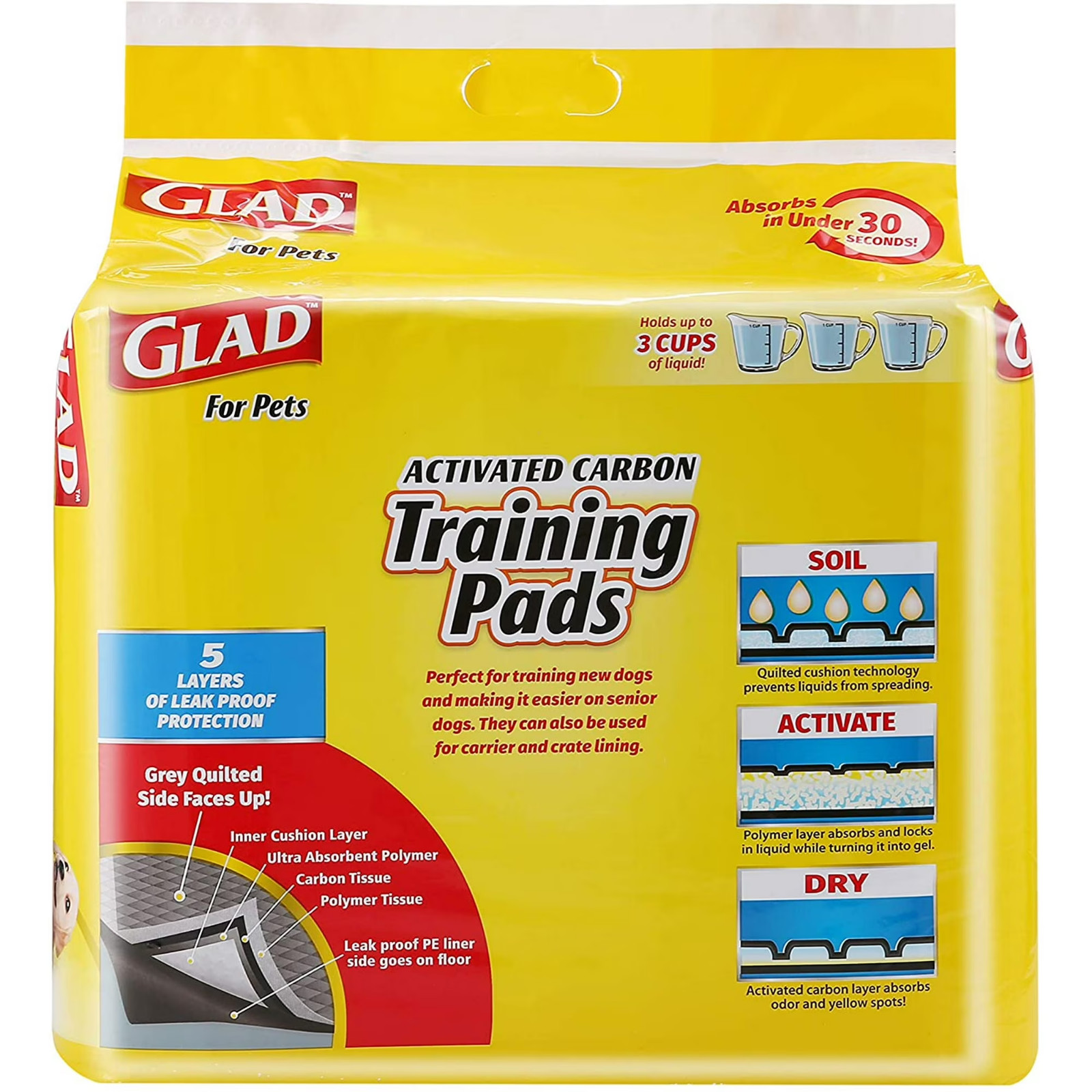 Glad Puppy Training Pads 100 Count Black Charcoal 5-Layer Leakproof Dog Pee Pads