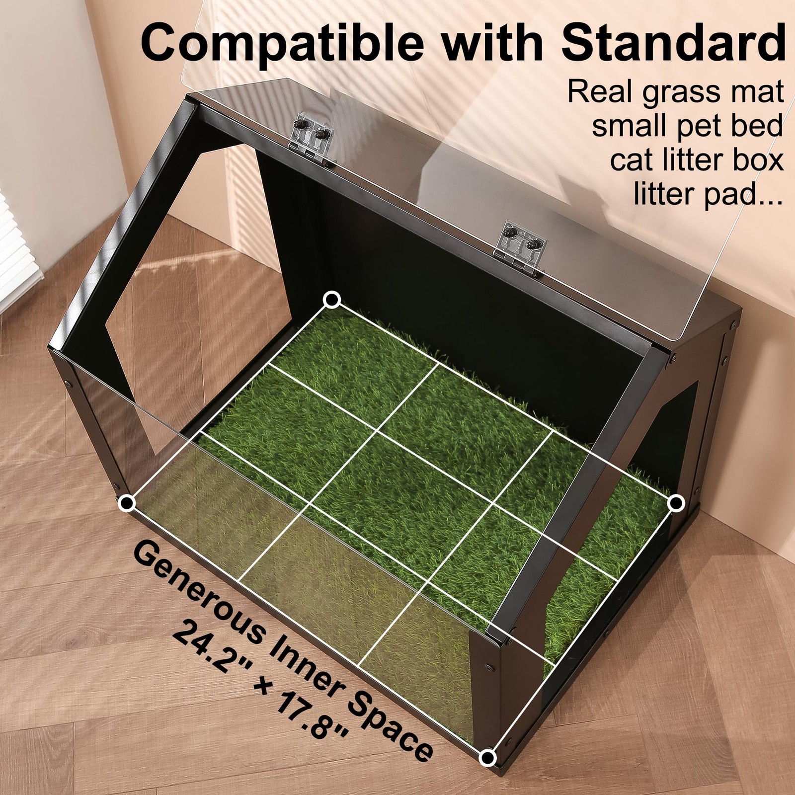 Stylish Indoor Dog Potty with High Walls, Durable Washable Fake Grass Mat, Splas