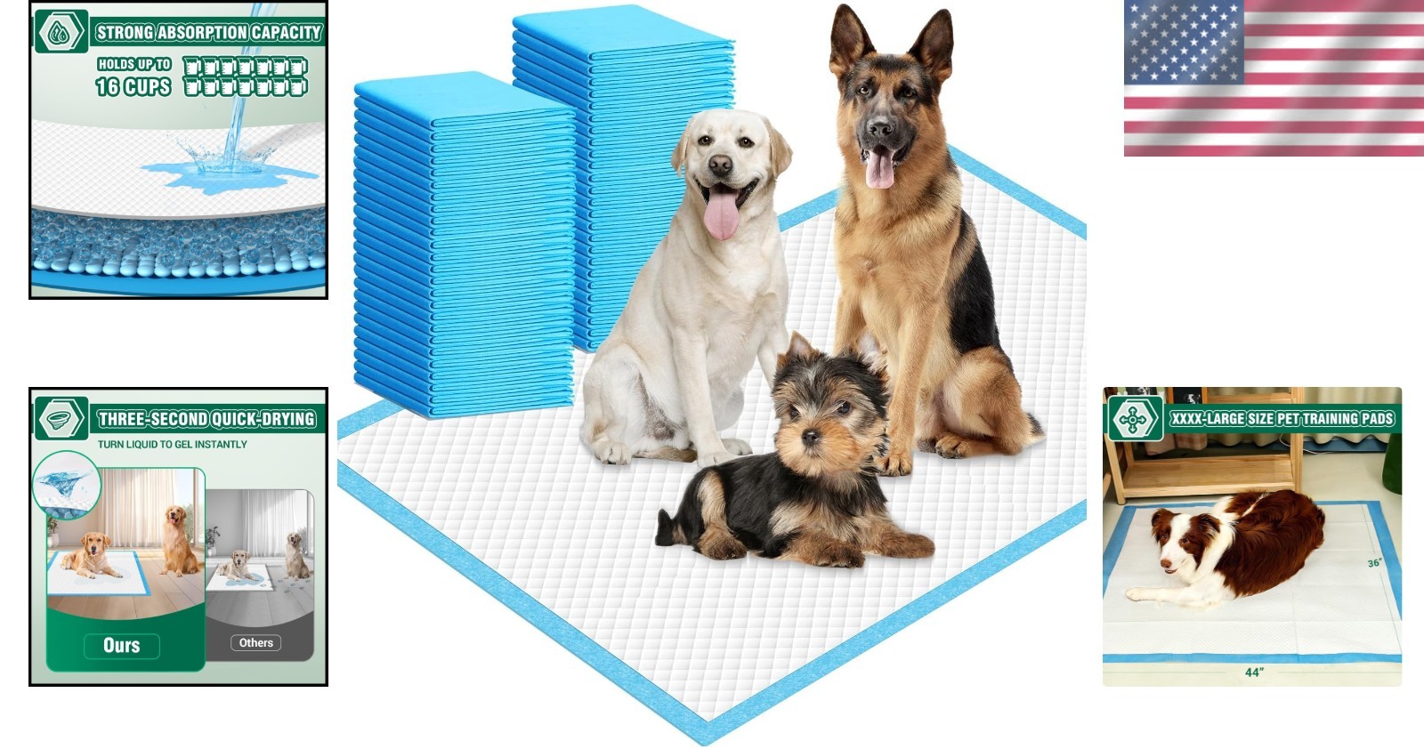 Jumbo 36″x44″ Dog and Puppy Pee Pads – 30 Pack, Fast-Drying and Leak-Proof