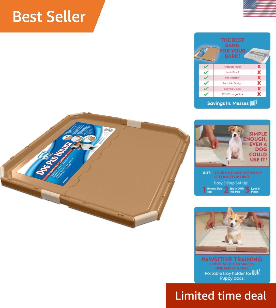 Lightweight 21×21 Dog Pad Holder with Non-Slip Base for Mess-Free Potty Training
