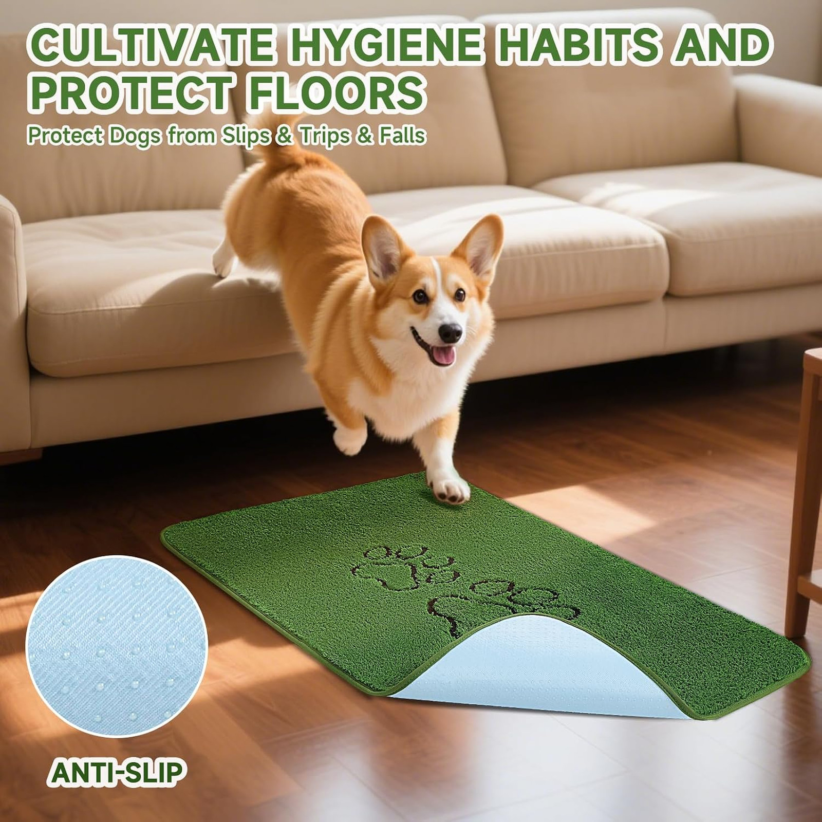 Washable Dog Pee Pads, Reusable Puppy Pads, 18×24 Inches, Green, Leak-Proof