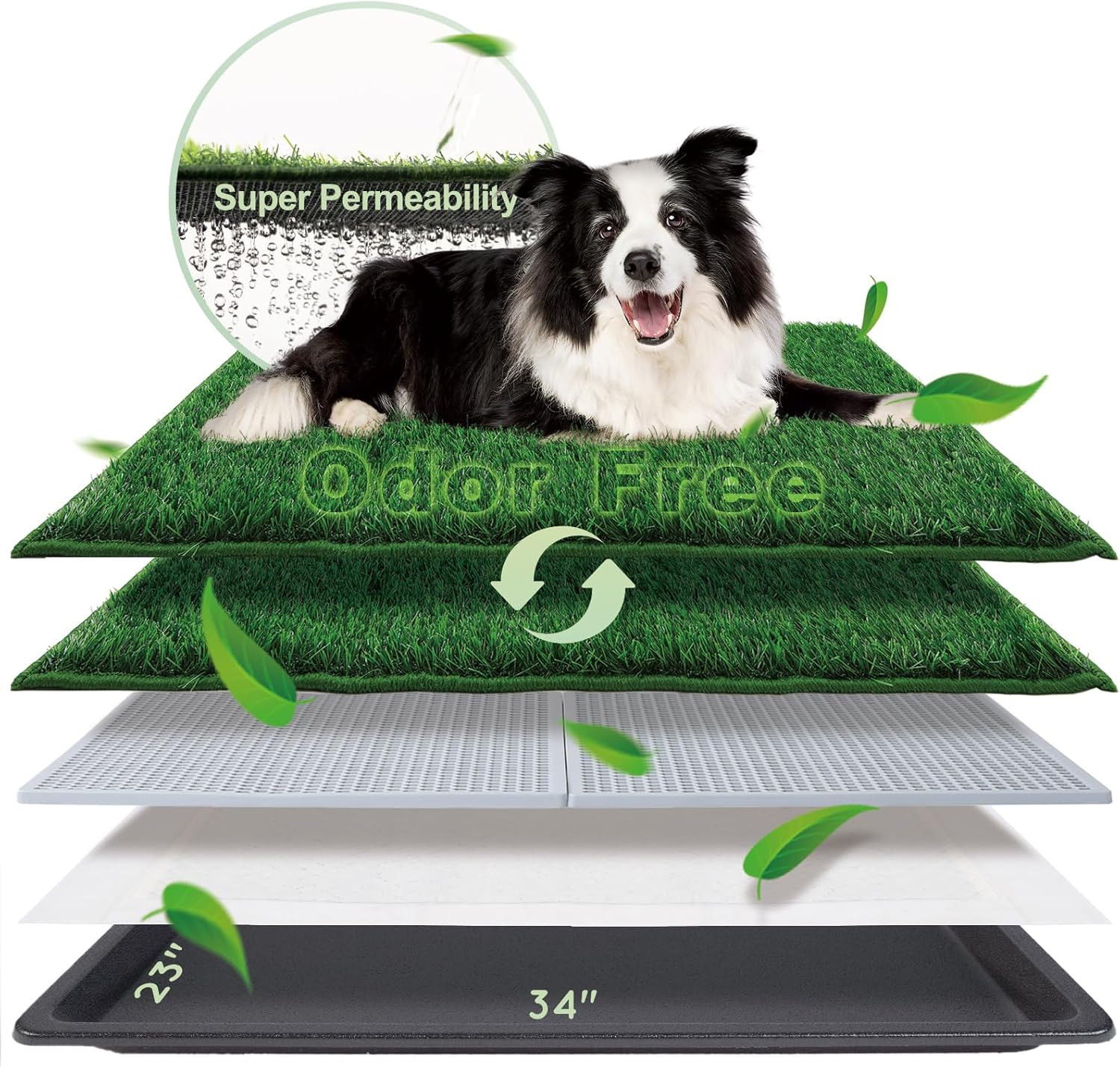 Dog Grass Pad with Tray Large 34’’×23’’, Dog Litter Box with Odor Free Artificia