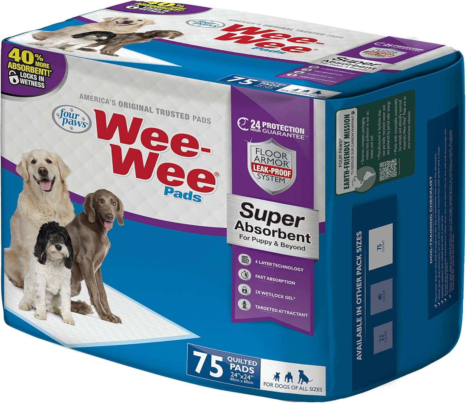 Wee-Wee Super Absorbent Unscented Pee Pads for Dogs & Puppies with Insta-Rise Bo