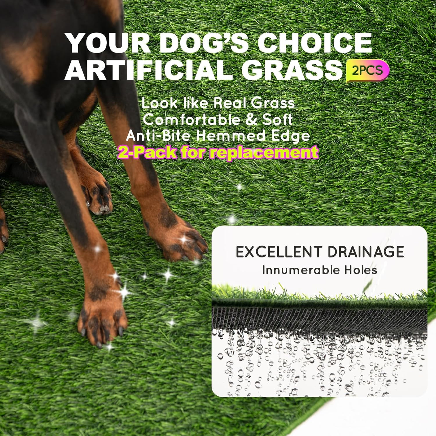 Dog Grass Pad with Foldable Dog Litter Box High Walls & Grate, 2PCS Odor Free Ar