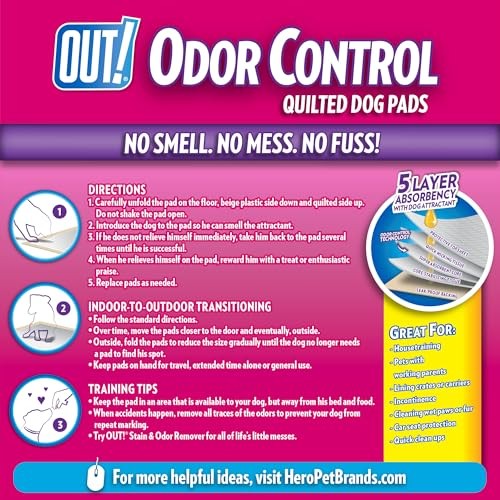 OUT! Odor Control Extra Large Dog Pads | Absorbent Pet Training and Puppy Pads |