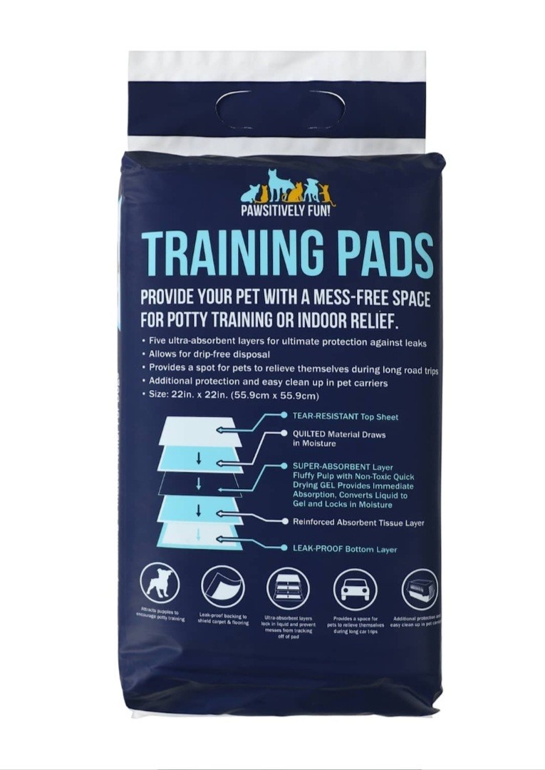 Pawsitively Fun Dog Training Pads – 30 Count, 22″ x 22″, Leak-Proof Puppy Potty