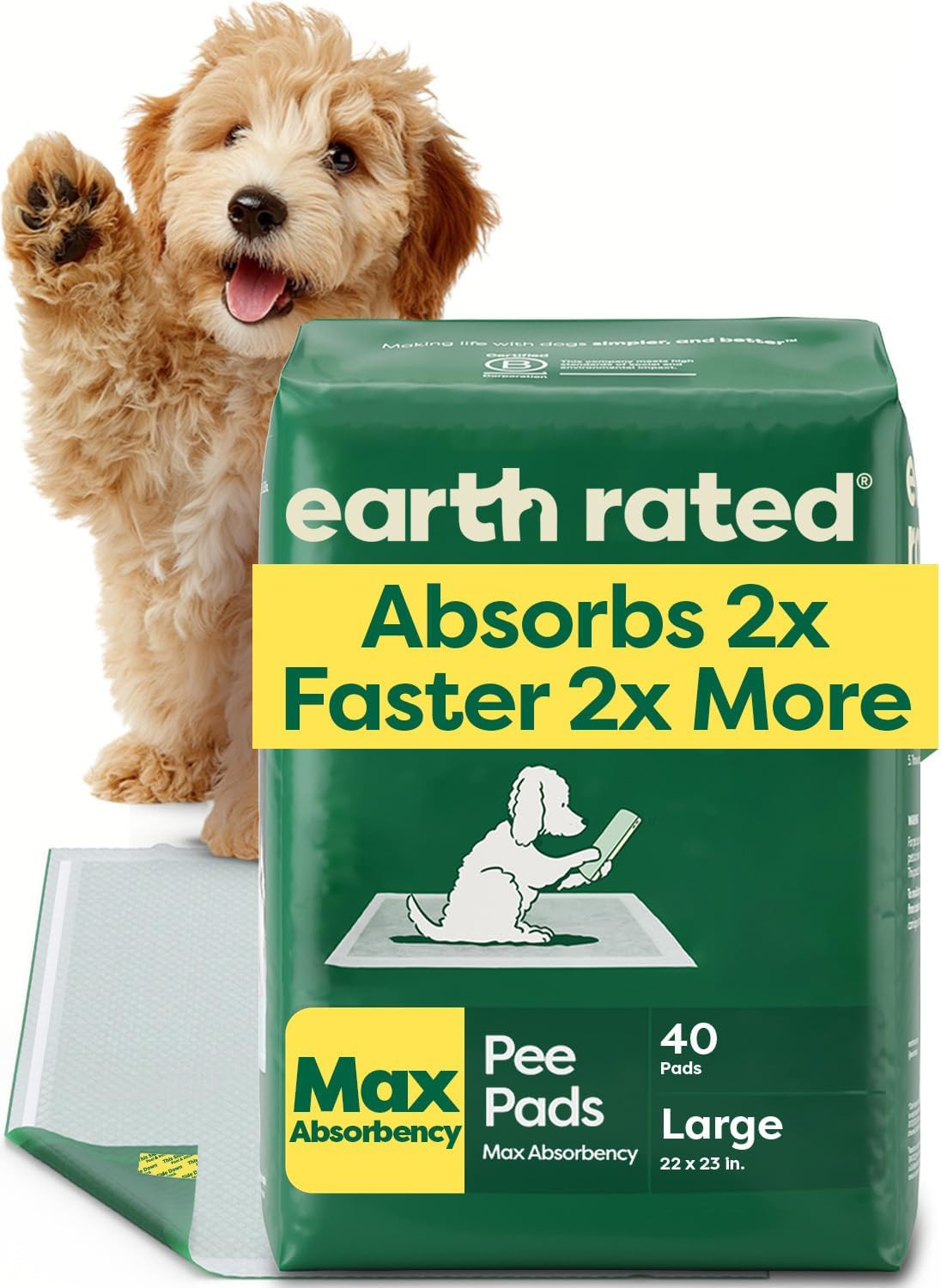 Puppy Pads, Max Absorbency Pee Pads for Dogs, Absorbs 2X Faster & 2X More, Leak