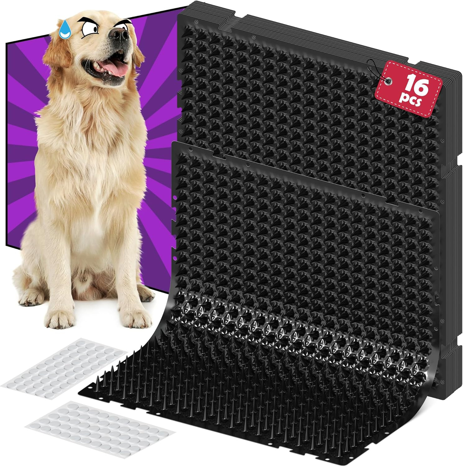 16 Pack Black Scat Mats for Dogs – 16″ X 13″ Pet Deterrent Mat with 1″ Spike. Ef