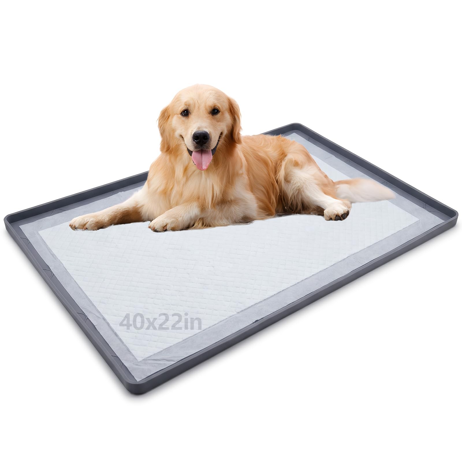 ondware Dog Pee Pad Holder Tray Fits for 40×22 in Pads, 40″L x 22″W, Gray