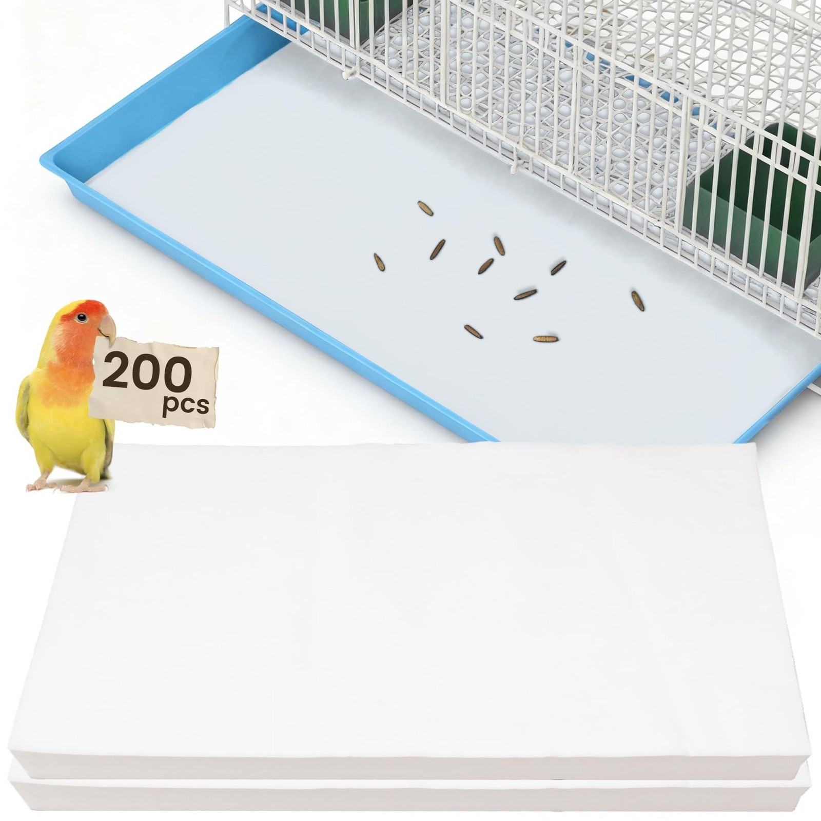 23.6×16.9in Bird Cage Liners – 200 Sheets Pre-cut Disposable Cage Tray Liners…