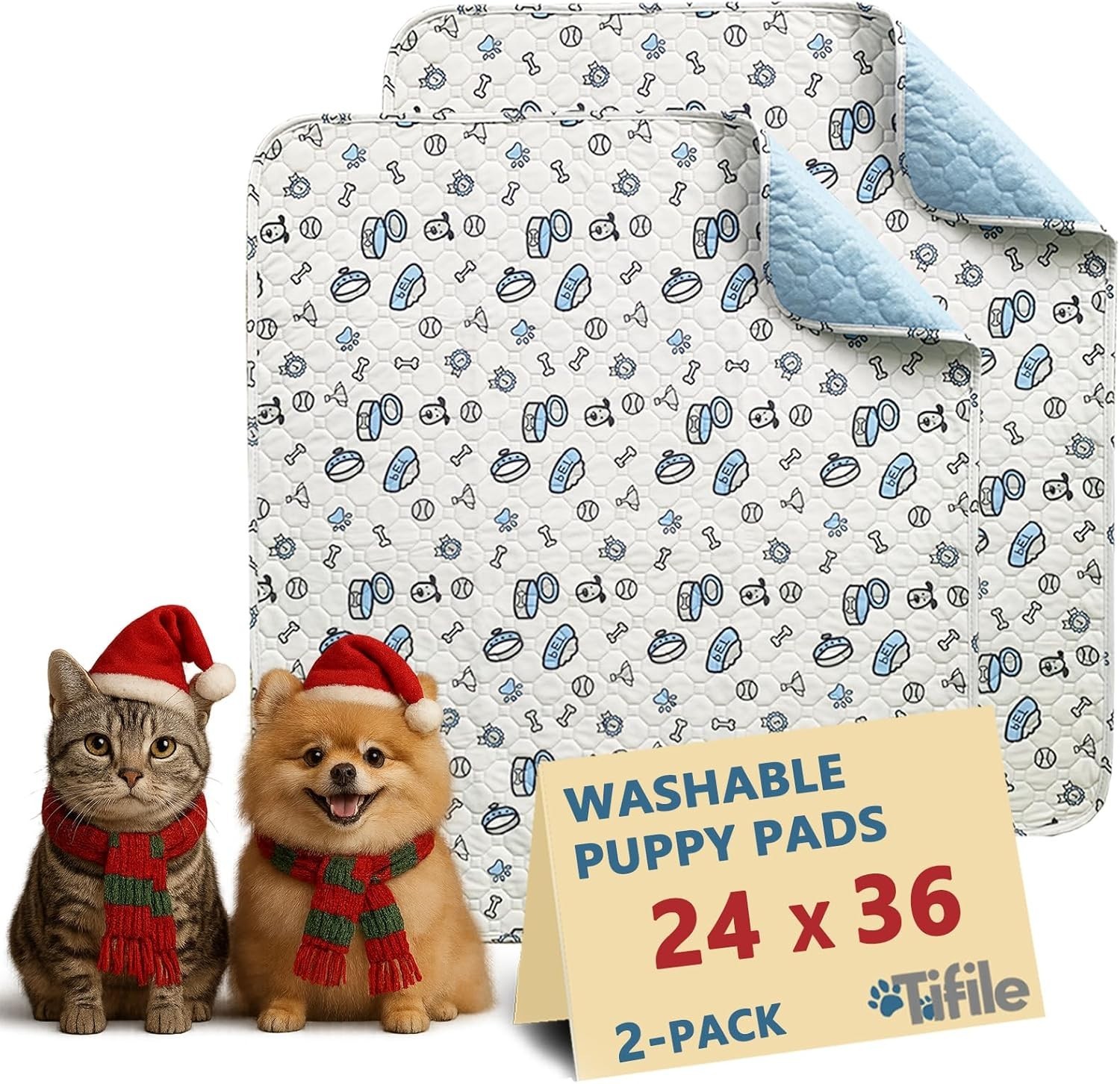 Stylish Bone Print Reusable Dog Training Pads – 2 Pack, 24x36in Leakproof Design