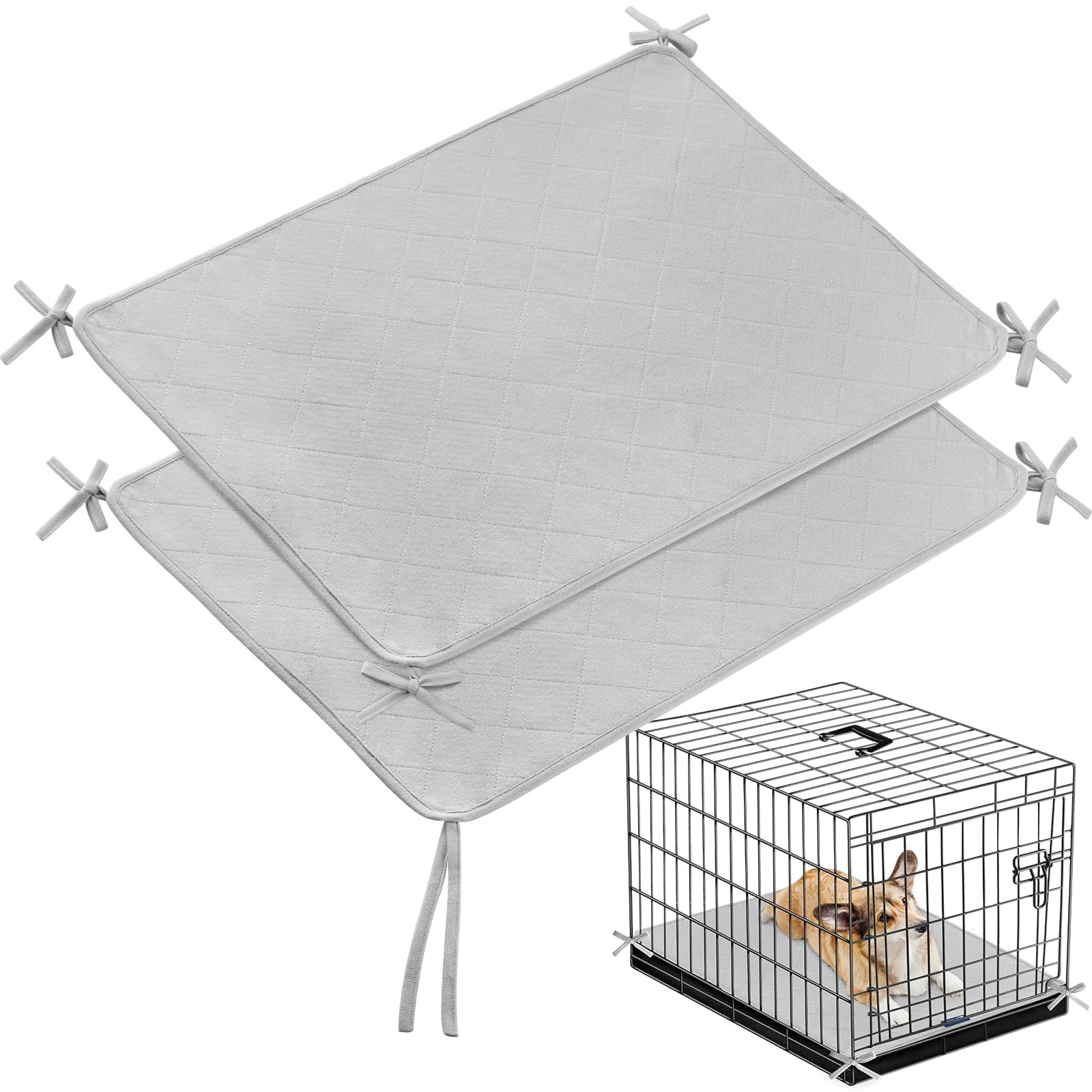 2 PCS Waterproof Dog Crate Mat Rope 24×18 Inch Washable Pee Pad Training Fits