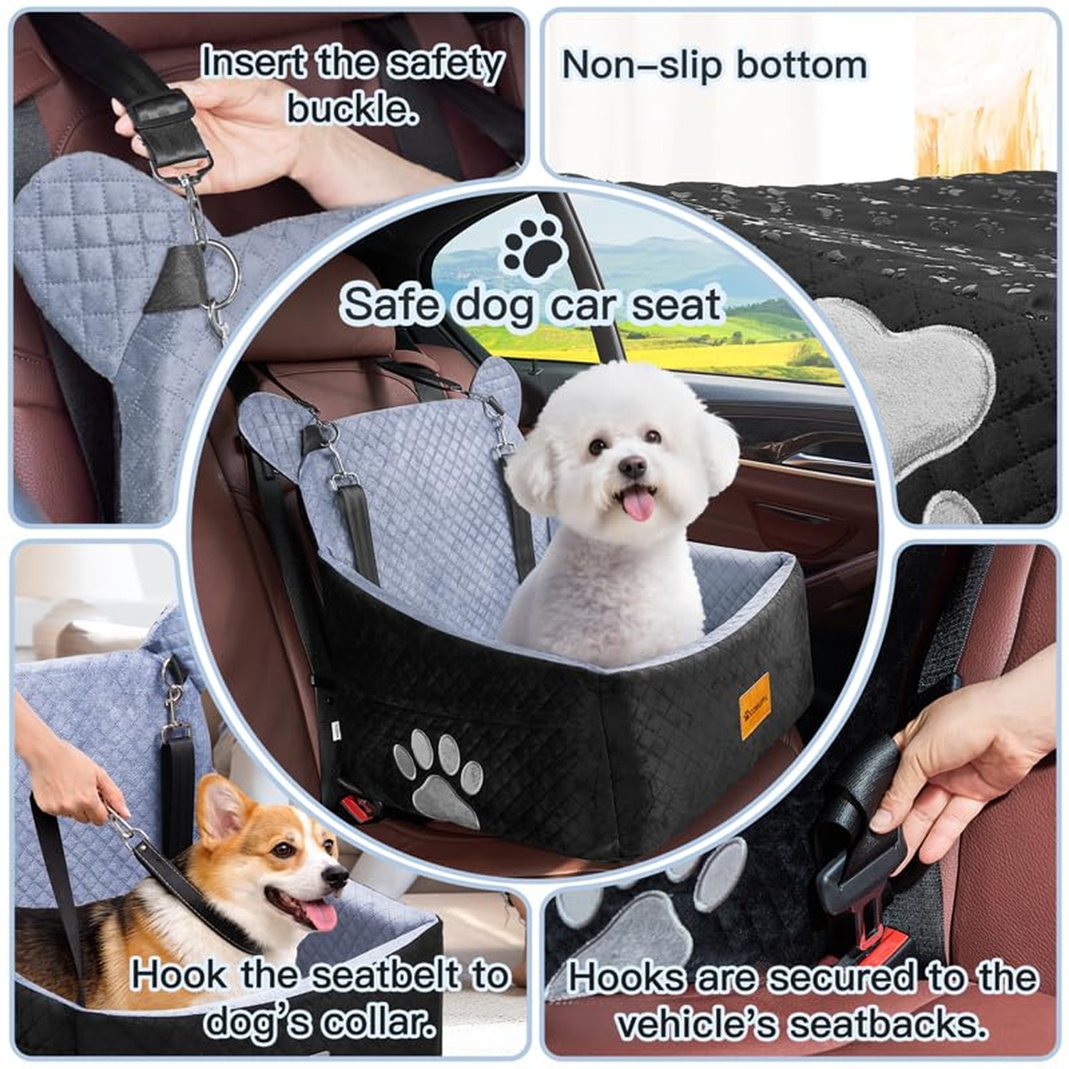 Dog Car Seats for Small/Medium Dogs up to 33lbs(Grey Black). | Washable, Wate…