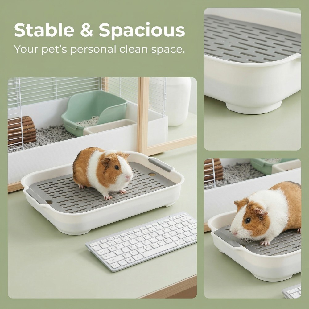 2Pcs Durable White Rabbit Litter Box for Small Pets Home Use Antisplash Design