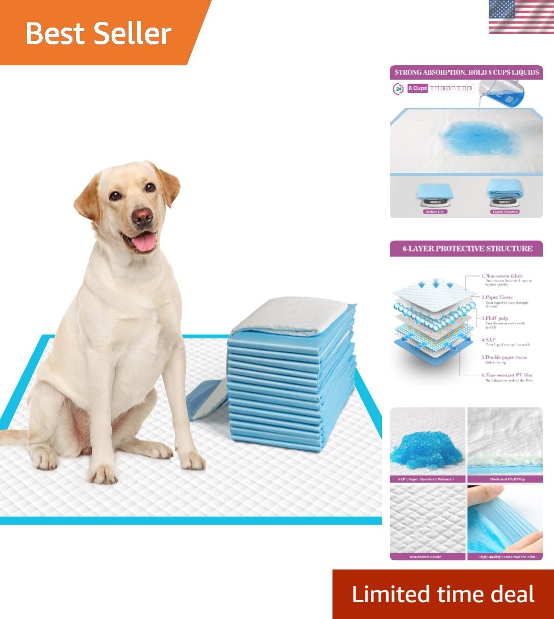 All-Day Protection Extra Large Dog Pee Pads – 28″x30″, Disposable & Convenient