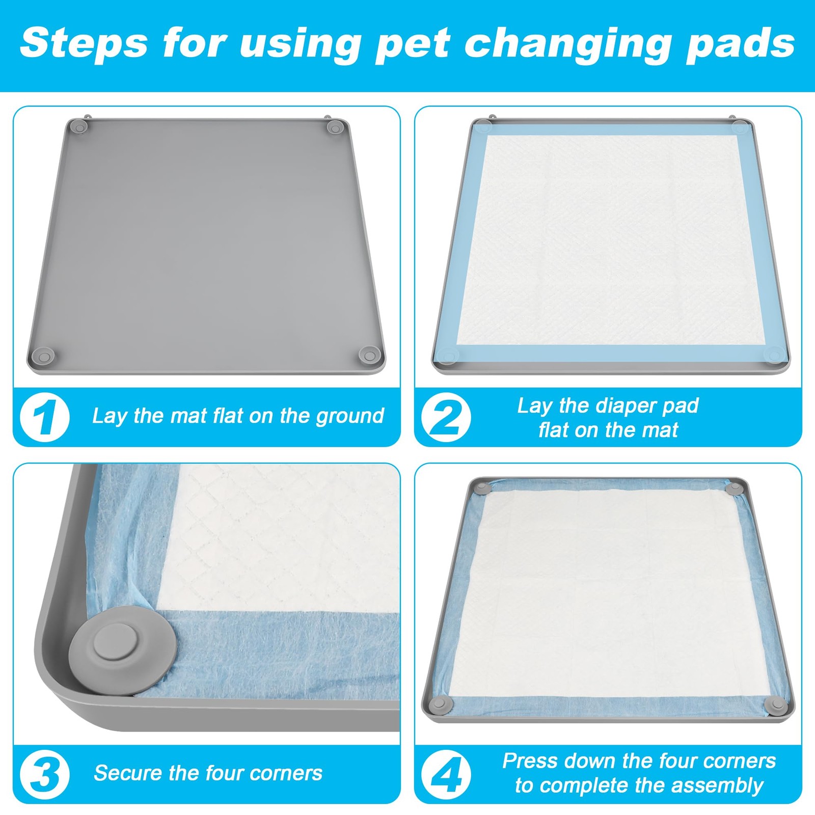 Silicone Dog Pee Pad Holder 24 x 24, No-Spill Raised Edge Potty Tray for grey