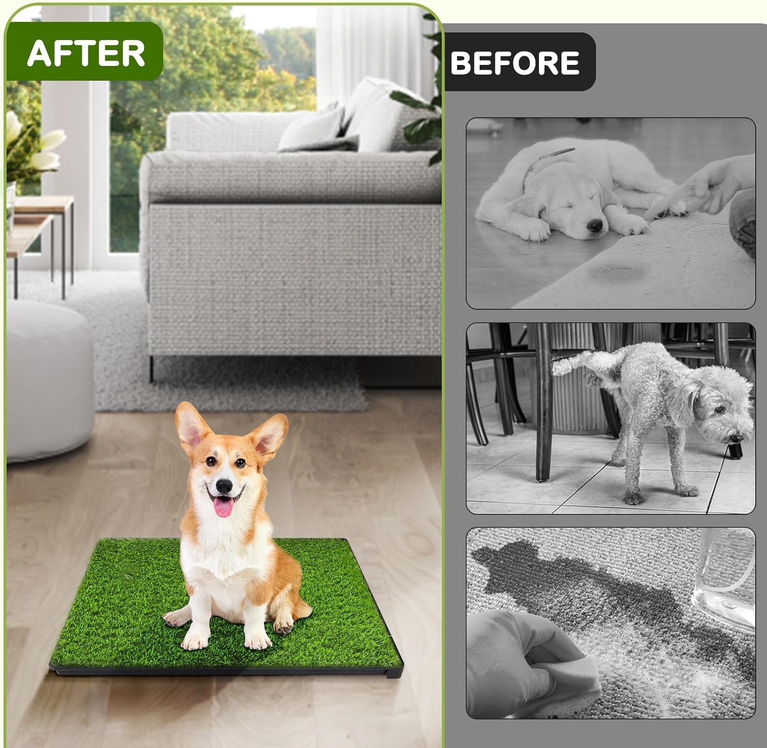 Dog Grass Pad with Tray, 23”X17” Small Artificial Turf Grass Potty, Reusable P