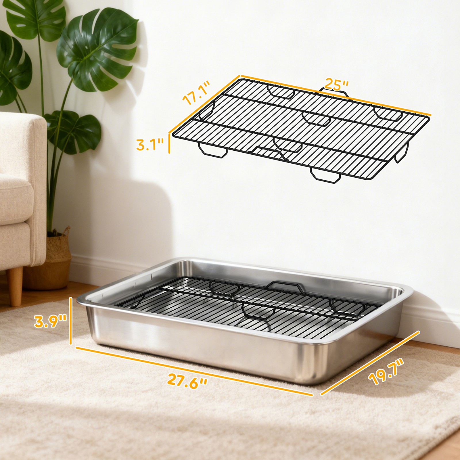 Dog Potty Tray Stainless Steel, Dog Training Tray, 28″ x 20″ x 4″
