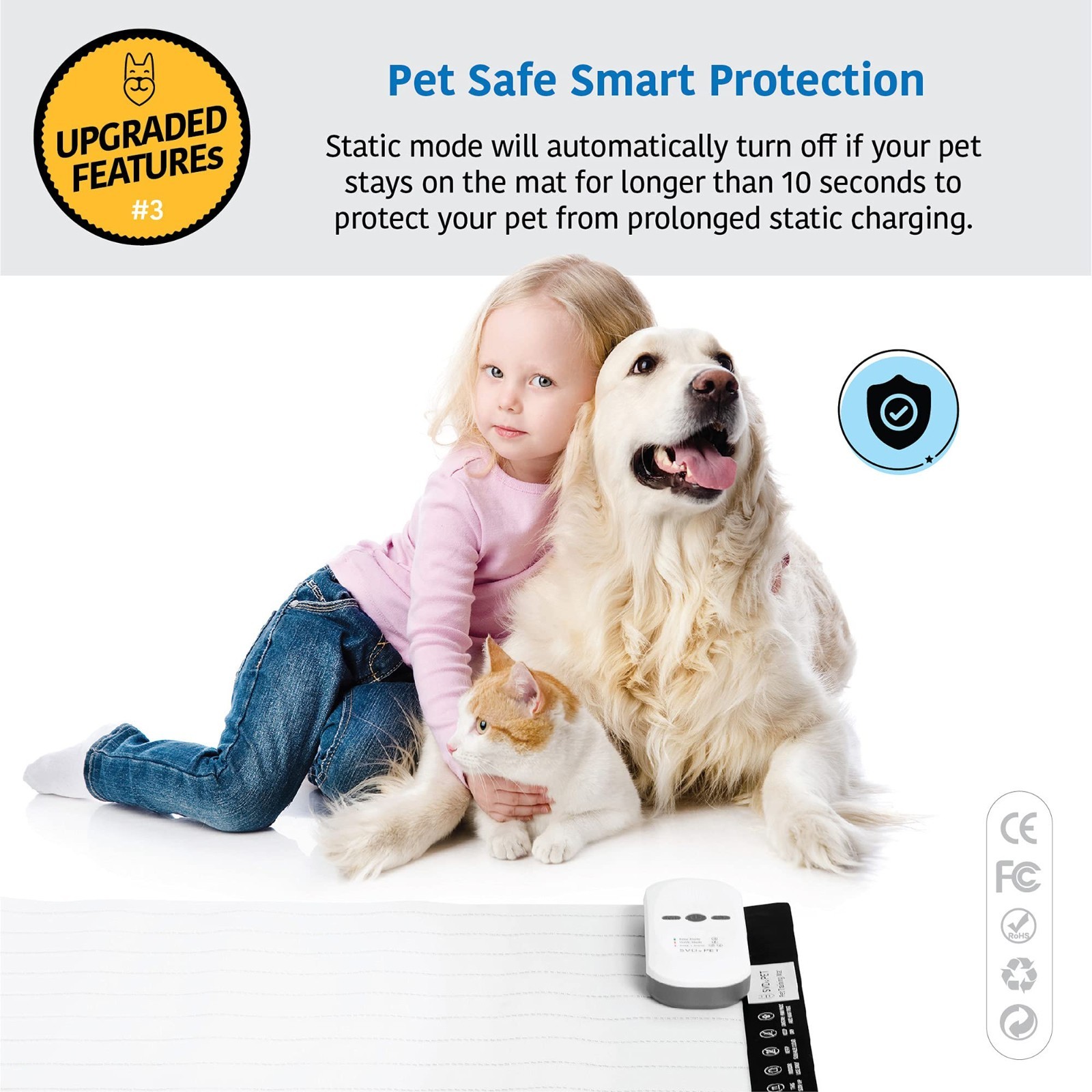 2-Pack Pet Training Scat Mat for Cats & Dogs, 30″x16″, 3 Modes, 5 Levels, Batter