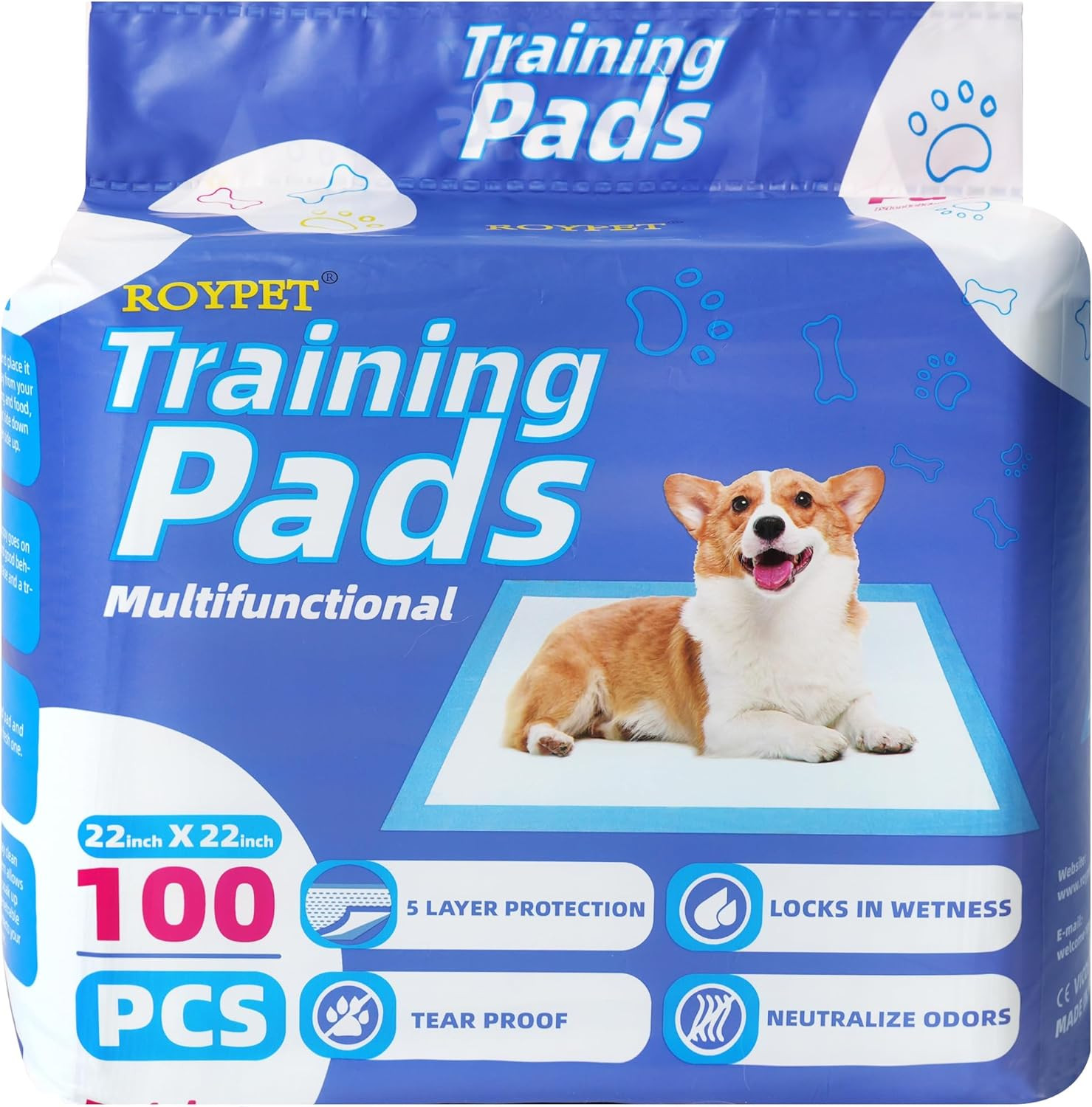 22″ X 22″ Puppy Training Pads in Bag, 5-Layer Leak-Proof Design and Quick-Dry, S