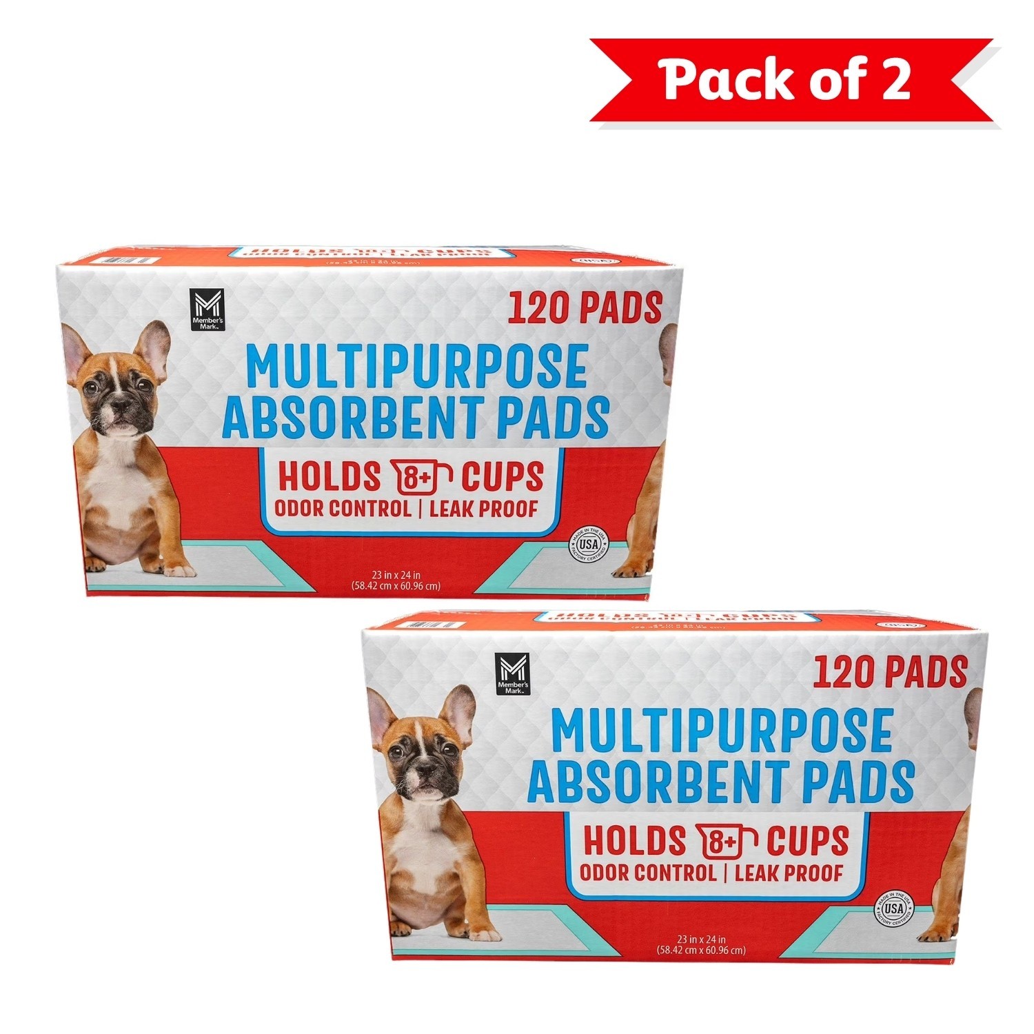 2 Pack Member’s Mark Dog Training Pads 23″x24″ 120 Ct Each Puppy Pee Pads