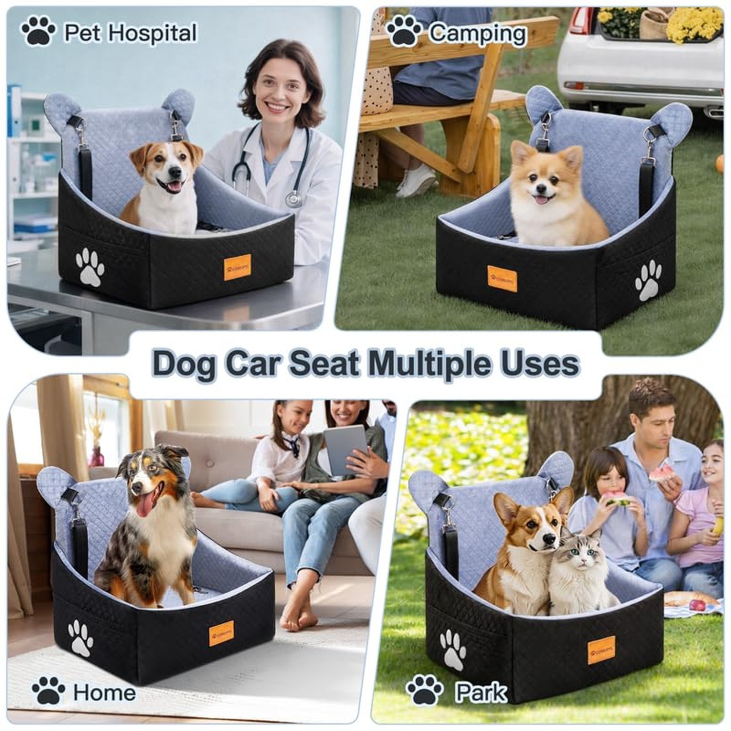 Dog Car Seats for Small/Medium Dogs up to 33lbs(Grey Black). | Washable, Wate…
