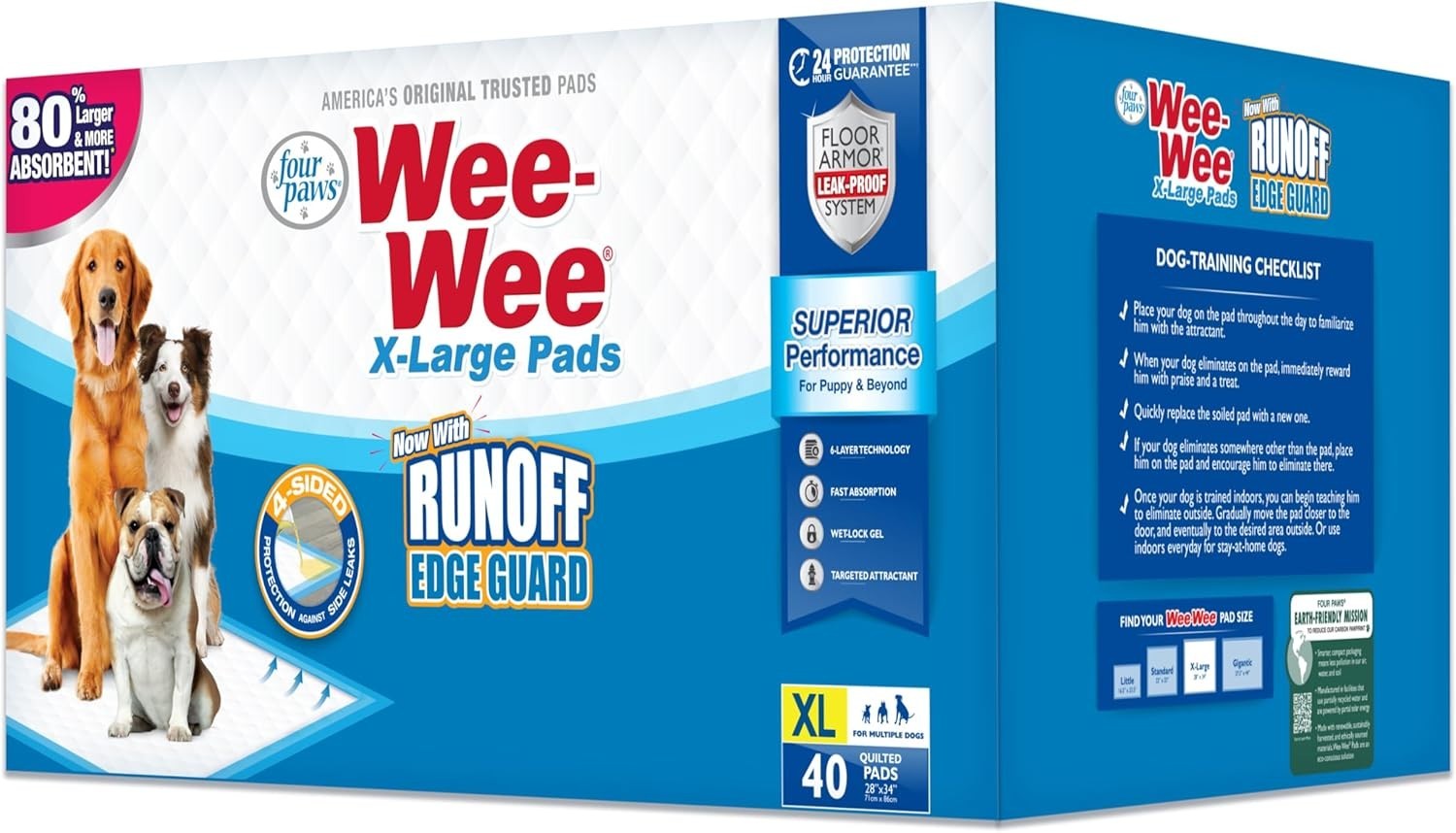 Superior Performance 40 Count Extra-Large Quilted Dog Pee Pads, 28″ x 34″