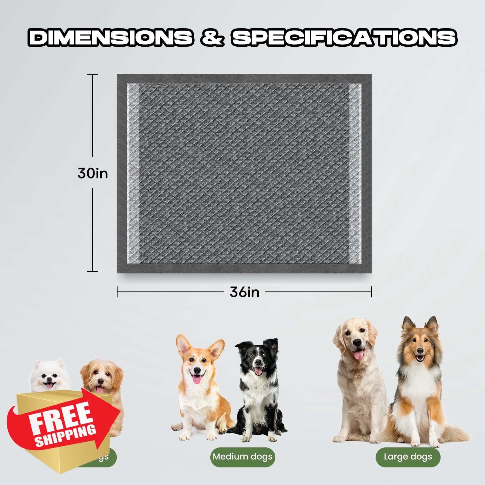 DOGGO DOUG Dog Pee Pads XXL 50 Count 30″x36″ Charcoal