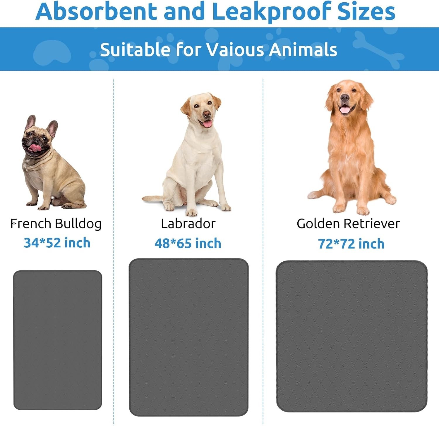 Washable Reusable Dog Pee Pad, 72″x72″ Absorbent & Waterproof Puppy Training Pad