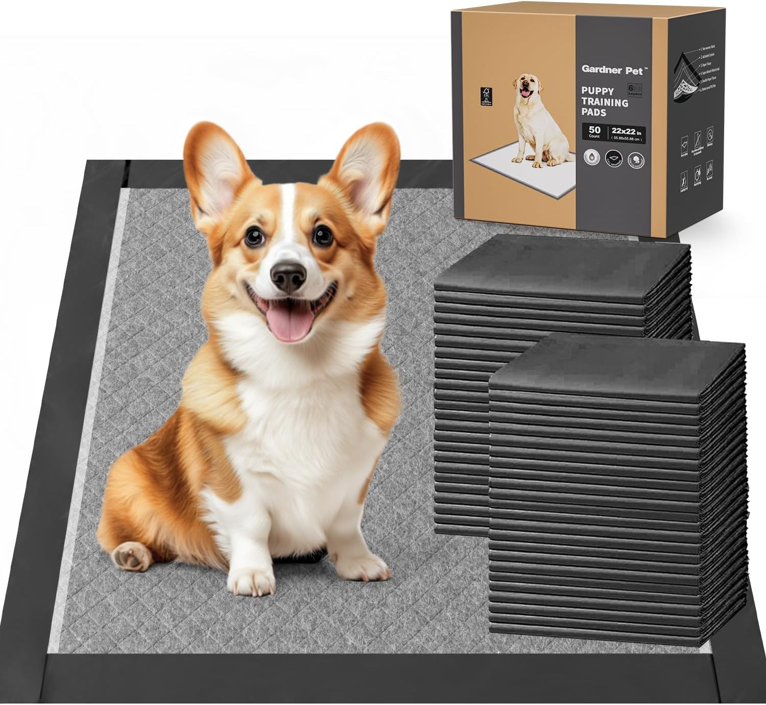 Charcoal Puppy Pads 28×34 Inches Extra Large Dog Pee Pads Odor-Control &