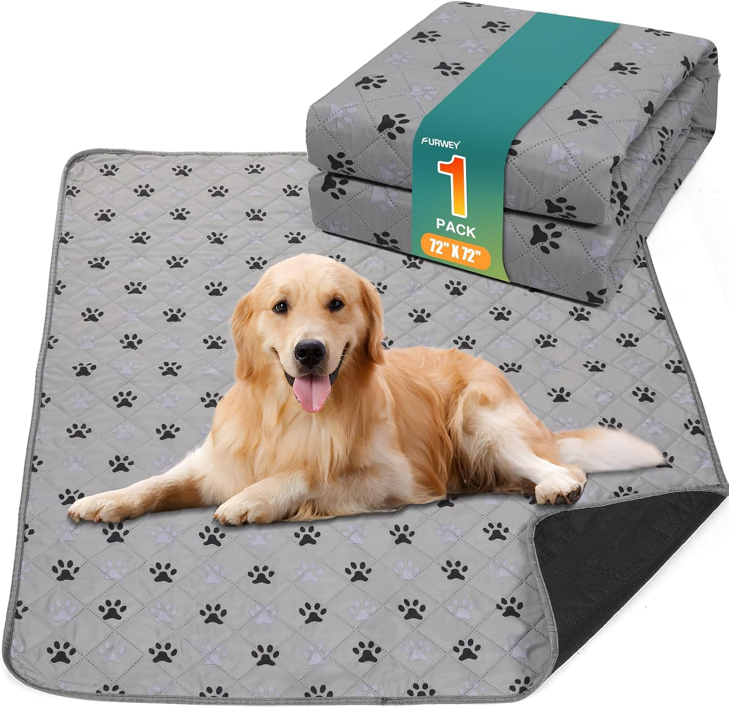 FUWERY Extra Large Washable Pee Pads for Dogs, 72″X72″, Grey, 2 Packs | Super Ab