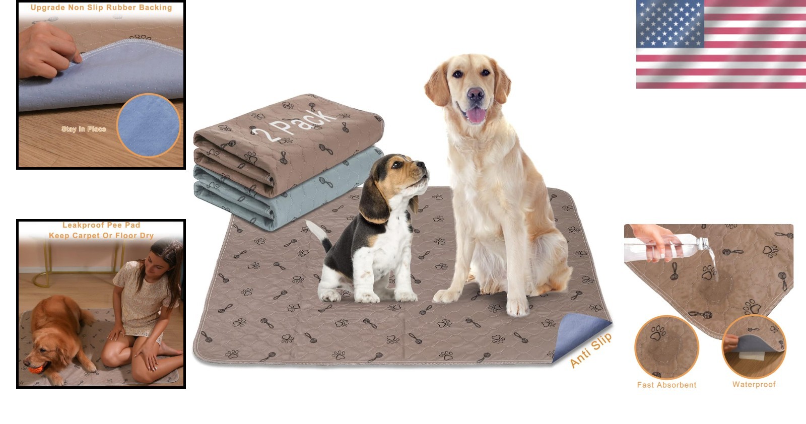 Ultra Waterproof 36×36 Reusable Dog Pads – 2-Pack with Fast Absorbent Design