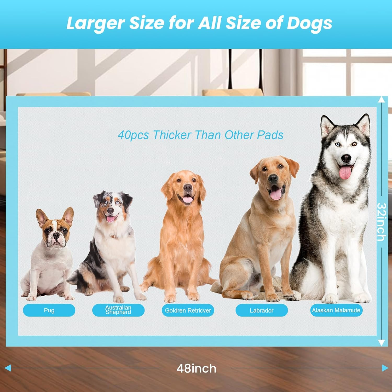 Puppy Pads Extra Large for Dogs 31″X47″ 40 Count, Leak-Proof & Super Absorbent D